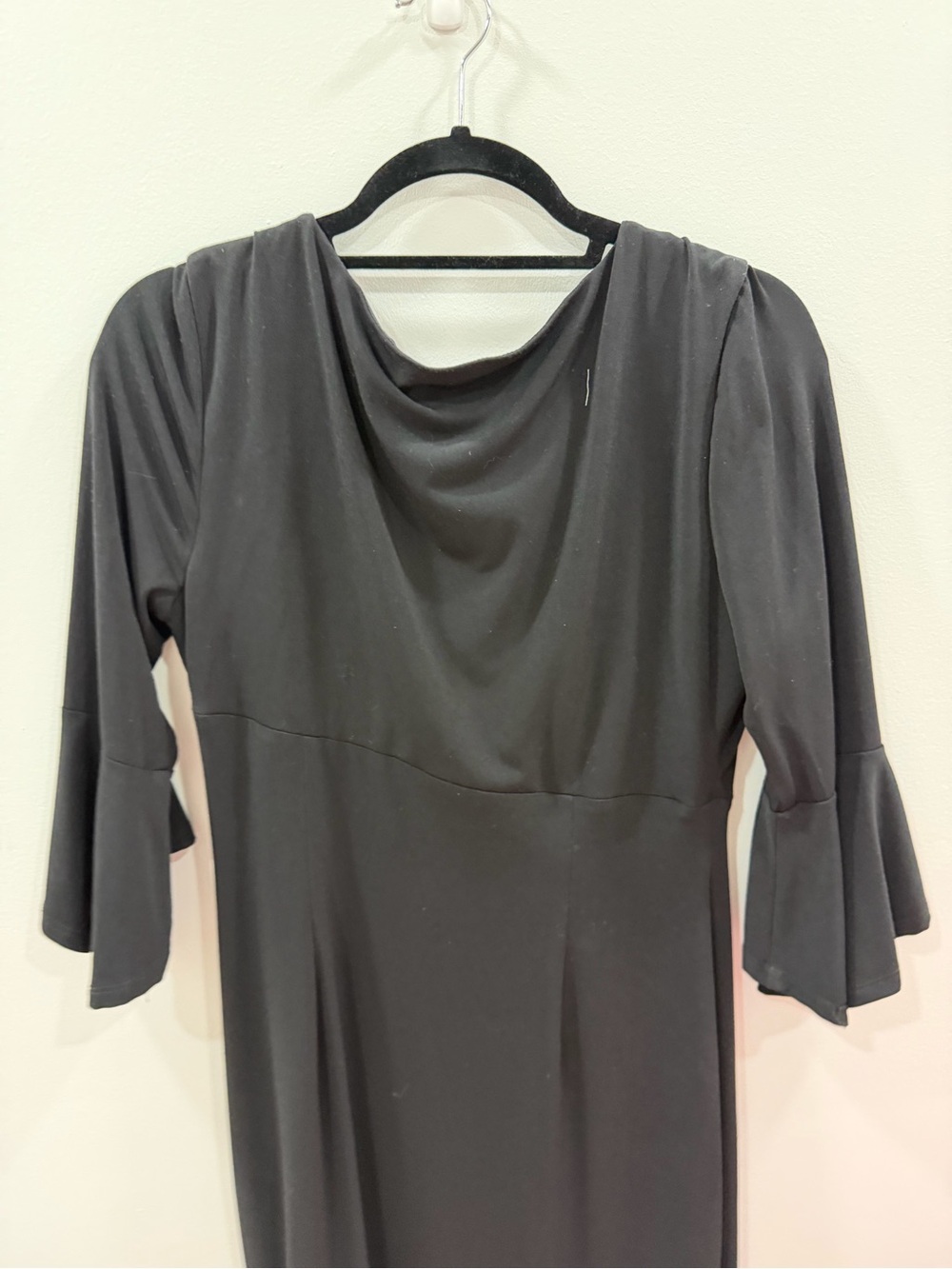 Connected Apparel Black Cowl-Neck Midi Dress with Side Draping Size 10 - Picture 4 of 7